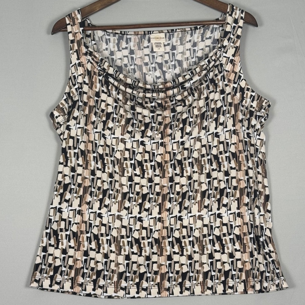 Covington Cowl Neck Top Women Large Neutral Geometric Print Y2K NWOT Sleeveless